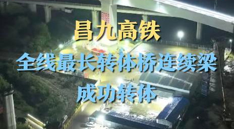 昌九高铁全线最长转体桥连续梁成功转体
